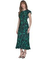 Tommy Hilfiger Women's Printed Ruffle-Sleeve Midi Dress