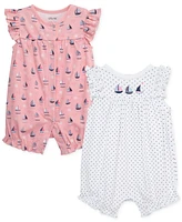 Little Me Baby Girls Cotton Sailboats Rompers, 2 Pack