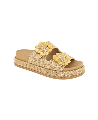 BCBGeneration Women's Bexxi Double Buckle Raffia Footbed Sandals