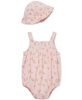 Little Me Baby Girls 2-Pc. Ditsy Floral Terry Bubble Romper & Bucket Hat Set