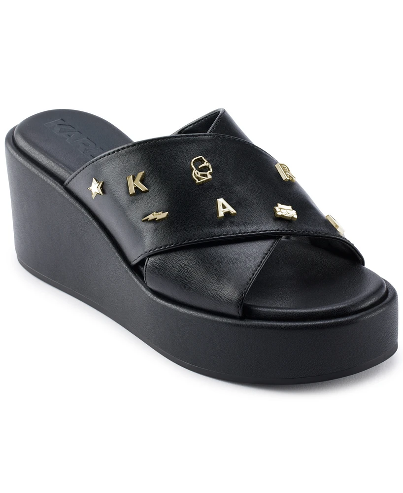 Karl Lagerfeld Paris Women's Caleigh X Band Wedge Sandals