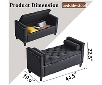 44.5'' Velvet Storage Bench, Tufted Upholstered Bedroom Ottoman for Entryway & Living Room-The Pop Home