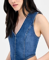 Madden Girl Juniors' Denim Hook-Front Corset Top