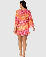 Anne Cole Women's Tie Dye Foulard Bell-Sleeve Flounce Tunic Swim Cover-Up