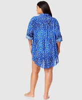Anne Cole Plus Denim Dot Boyfriend Shirt Swim Cover-Up