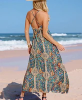 Cupshe Women's Boho Paisley Plunging Maxi Beach Dress