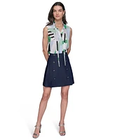 Karl Lagerfeld Paris Women's Pleated Button-Trim Skirt