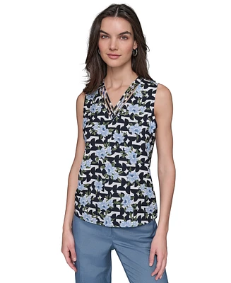 Karl Lagerfeld Paris Women's Mixed-Print Strappy-Neck Top