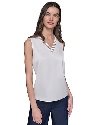 Karl Lagerfeld Paris Women's Sleeveless Strappy-Neck Top