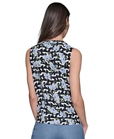 Karl Lagerfeld Paris Women's Mixed-Print Strappy-Neck Top