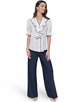 Karl Lagerfeld Paris Women's Ruffled Short-Sleeve Blouse