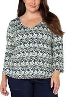 Liverpool Plus Printed 3/4-Sleeve V-Neck Top