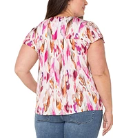 Liverpool Plus Flutter-Sleeve Button-Front Top