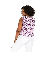 Poetic Justice Plus Leaf Print Button Back Sleeveless Tops