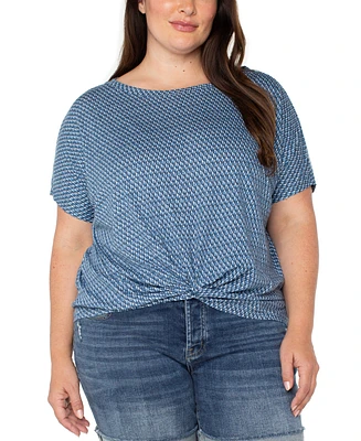 Liverpool Plus Printed Twist-Hem Crewneck Top
