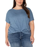 Liverpool Plus Printed Twist-Hem Crewneck Top