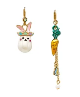 Betsey Johnson Cultivated Pearl Critters Bunny Carrot Mismatch Earrings