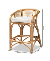 bali & pari 21.5" Upholstered and Rattan Maverick Modern Bohemian Counter Stool