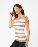 Cable & Gauge Women's Tape Yarn Knit Striped Crewneck Sweater