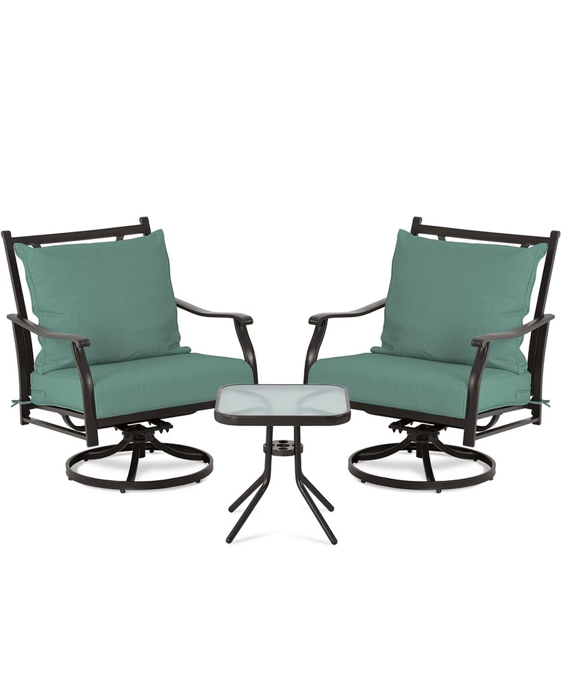 Aoodor Outdoor Swivel Chair Set - 3-Piece Patio Furniture Set with Two 360-Degree Swivel Chairs, Glass Table, and Two Thick Cushions with Backrests
