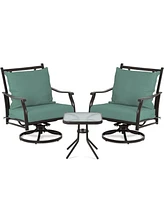 Aoodor Outdoor Swivel Chair Set - 3-Piece Patio Furniture Set with Two 360-Degree Swivel Chairs, Glass Table, and Two Thick Cushions with Backrests