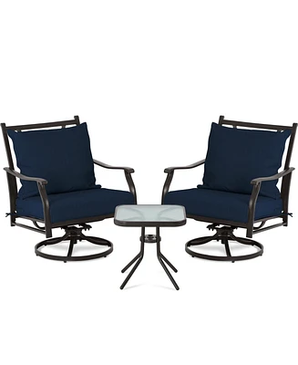 Aoodor Outdoor Swivel Chair Set - 3-Piece Patio Furniture with Two 360-Degree Chairs, Glass Table, and Thick Cushions Backrests