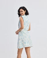 Reistor Women's Drawstring Shirt Dress Blue Florals