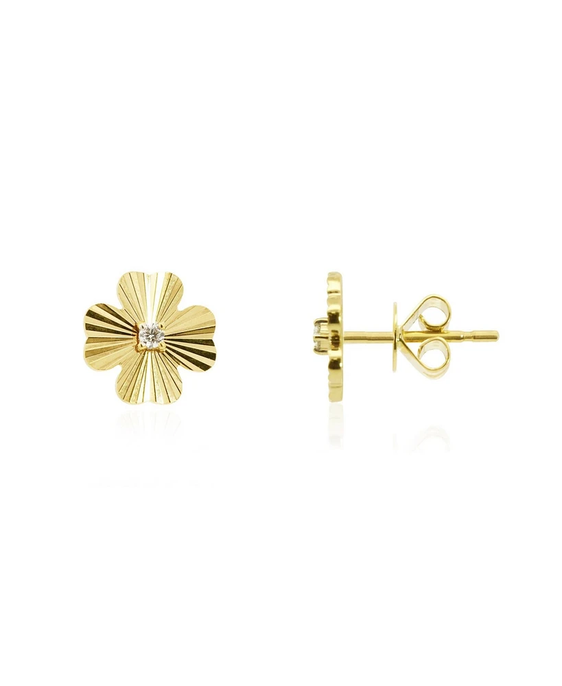 The Lovery Fluted Gold Four Leaf Clover Stud Earrings 14K Gold
