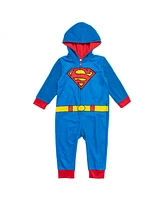 Justice League Boys Dc Comics Zip Up Pajama Coverall Cape and Mask 3 Piece Costume Set