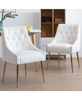 Dyhome Modern Dining Chairs Set of 2, Mid Century with 5.12” Cushions and Golden Legs, Velvet Upholstered Back