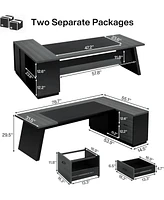 Tribesigns L-Shaped Executive Desk, 78" Modern Office Desk with Drawers and Lateral File Cabinet, Large Computer Storage Shelves, Workstatio
