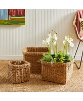 Seagrass Square Baskets With Cuffs, Set Of 3