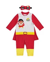 Ryans World Red Titan Zip Up Costume Coverall Cape Mask 3 Piece Set Infant To Big Kid