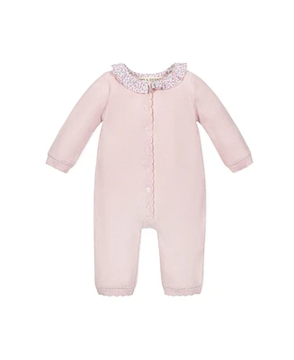 Hope & Henry Baby Organic Ruffle Collar Button Front Sweater Romper