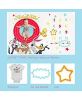 Looney Tunes Baby Boys Bodysuit and Monthly Milestone Blanket 4 Piece