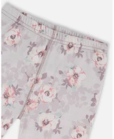 Deux par Toddler Girls Printed Cotton Long Sleeve Top And Pant Pajama Set Pale Pink Flowers On Neutral Lilac - Toddler|Child