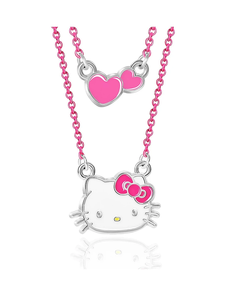 Sanrio Hello Kitty Pink Enamel Double Necklace Set - Hello Kitty Necklace Set with Hearts