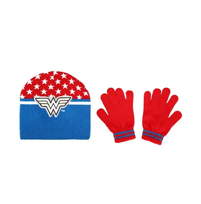 Wonder Woman Girls Knitted Beanie and Gloves set