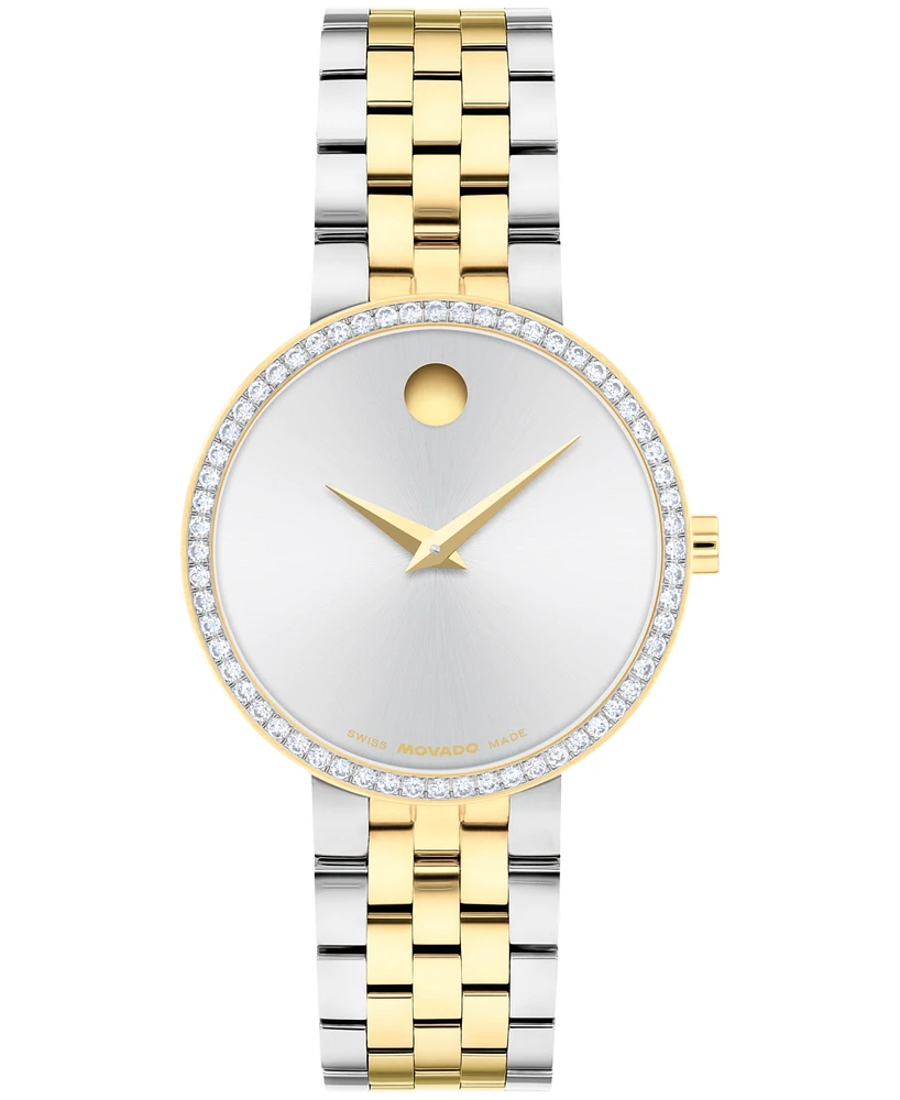 Movado Women's Museum Classic Lab Grown Diamond Swiss Quartz Stainless-Steel Light Yellow Pvd Watch, 29.5mm