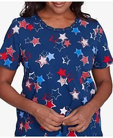 Alfred Dunner Women's Crew Neck Star Studded Top