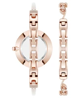 Anne Klein Women's Quartz Charming Floral Rose Gold-Tone Metal Alloy Watch Set, 32mm