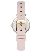 Anne Klein Women's Quartz Round Blush Pink Leather and Gold-Tone Metal Alloy Strap Watch, 32mm