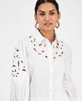 I.n.c. International Concepts Women's Eyelet Cotton Blouse, Exclusively at Macy's