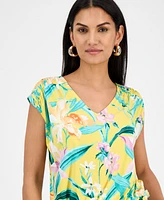 I.n.c. International Concepts Women's Printed Ruched Cap-Sleeve Top, Exclusively at Macy's