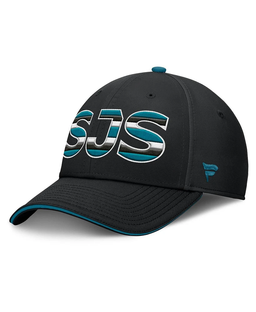 Fanatics Men's Black/Teal San Jose Sharks Authentic Pro Rink Team Code Flex Hat