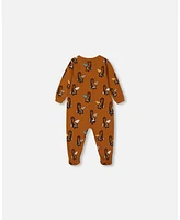 Deux par Baby Boys Printed Cotton One-Piece Pajama Sloths On Tan Background