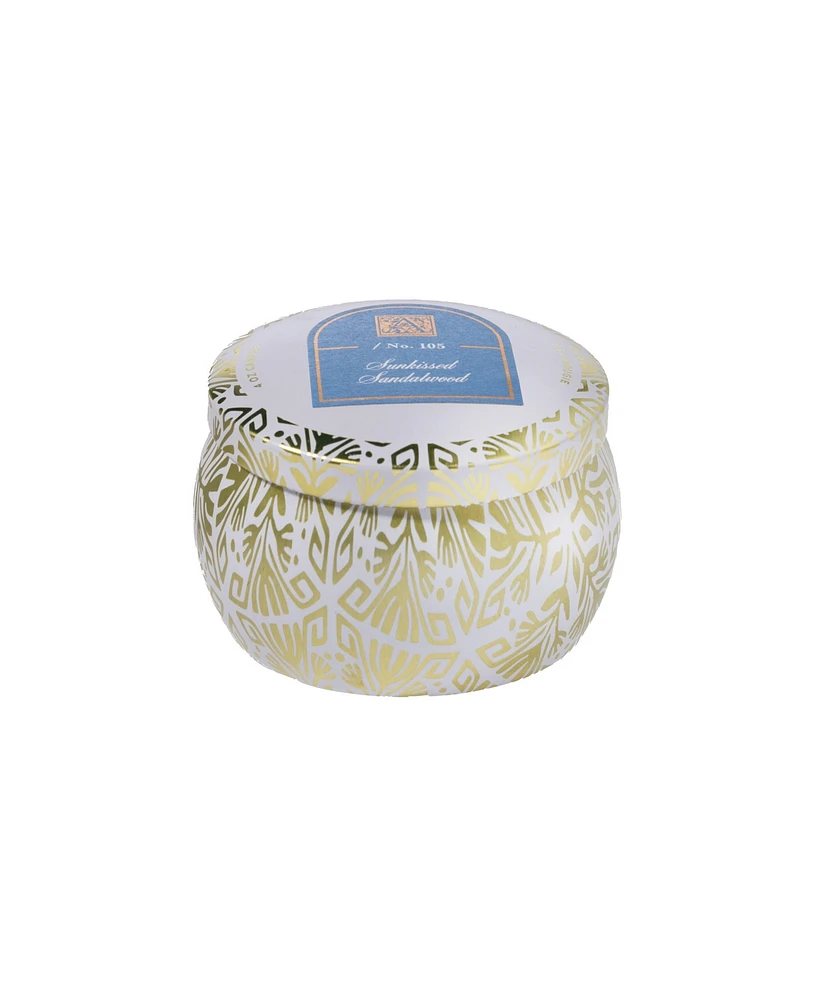 Aromatique Sunkissed Sandalwood Printed Tin Candle with Lid, 4 oz.