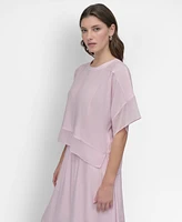 Dkny Women's Seamed Chiffon-Trim Dolman-Sleeve Top