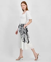 T Tahari Women's Placement-Print Flared Midi Skirt