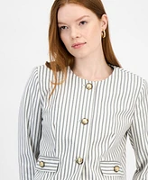 T Tahari Women's Cotton Button-Front Cropped Jacket